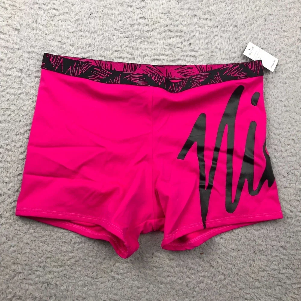 Nike Swim Shorts Girls XL Hot Pink Script Spellout Logo Performance NEW NWT